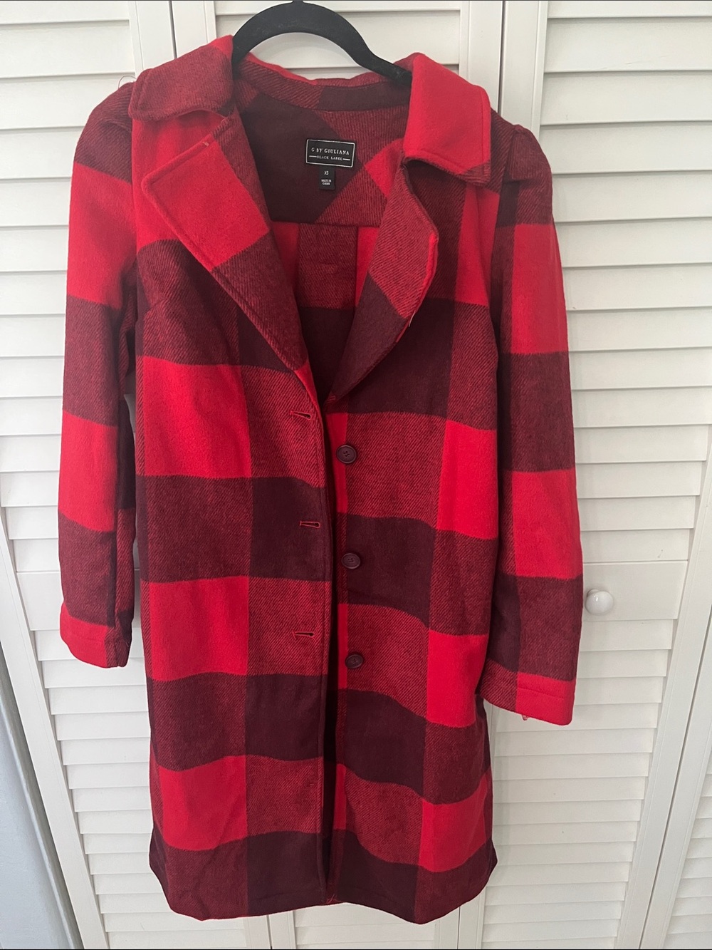 G by Giuliana Red and Burgundy Plaid Wool Blend Pea Coat
